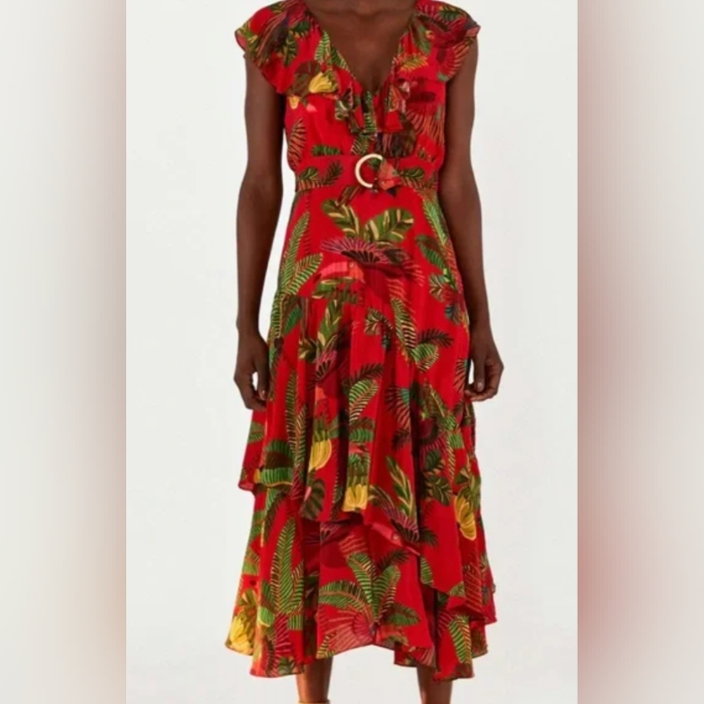 FARM Rio Red and Green Maxi Dress